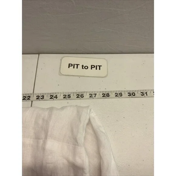 TAHARI Collarless Linen Tunic Size 2X Button Down Shirt White Roll Tab flowy - Picture 5 of 8